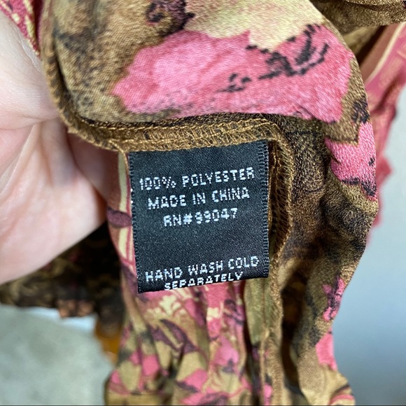 Vintage Y2K Boho Leopard Mixed Print Lace Ribbon Snap Shirt Lg - Picture 10 of 10